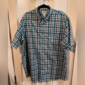 L.L. Bean Men's Teal and White Plaid Shirt